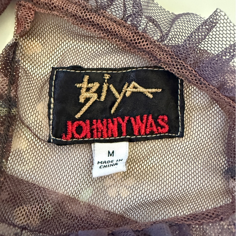 Johnny Was Biya  Renley Mesh Sheer Top with Floral Embroidery Medium no slip - Picture 8 of 13